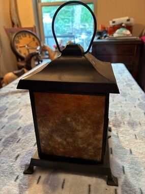 New With Tags- Pottery Barn Black Metal Lantern with Amber Glass Panels
